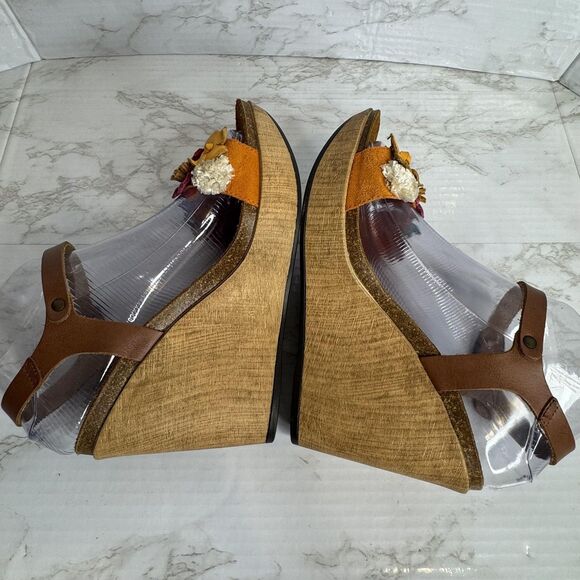 BioStep Floral Embellished detail cork Wedge heels leather size 8 boho chic girl - Picture 9 of 12